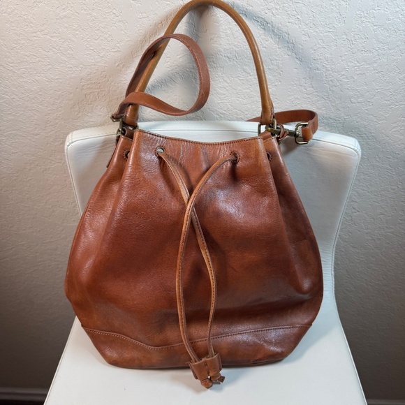 Madewell Lafayette Drawstring Tote Bucket Bag Leather Brown Bag - Picture 1 of 11